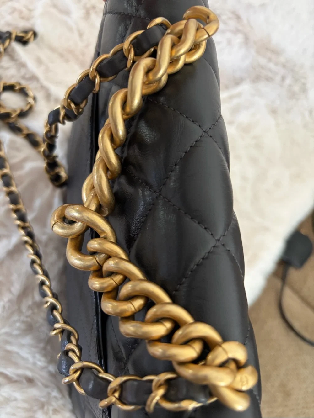 Chanel Black Quilted Lambskin and Caviar Leather Shoulder Bag with Gold Chain